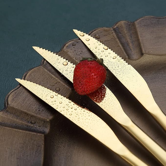 Gold Steak Knives Set 12 Piece, Premium Stainless Steel 6 Dinner Forks and 6 Dinner Knives Set, Steak Knives Steak Forks for 6 Person, Dishwasher Safe (Shiny Gold)