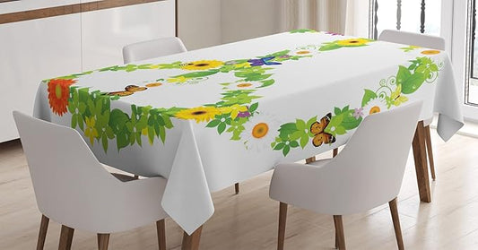 Ambesonne Groovy Tablecloth, Peace Natural Youthful Flourishes Summertime Holiday Traveling, Rectangular Table Cover for Dining Room Kitchen Decor, 60" X 84", Green