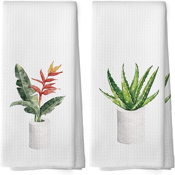 Tropical Floral Botanical Bathroom Hand Towels, Botanical Decor Hand Towel for Bathroom Decor, Plant Lover Gifts Decorative Towels for Washroom Toilet 16x24 Inch Set of 2