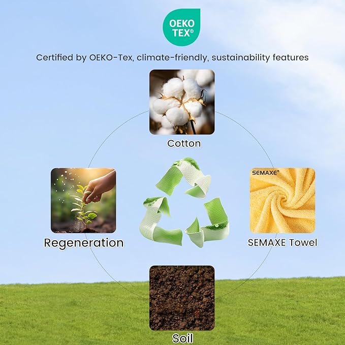 SEMAXE Solid 18-Piece Towel Set, Warm Yellow, 600GSM 100% Cotton, 6 Each of Bath Towel, Hand Towel, and Washcloths, Gift Box Packaging, Hanging Loop Design