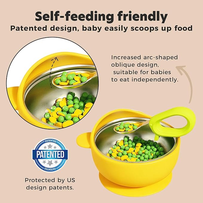 Stainless Steel Baby Bowls with Suction, 2-in-1 Toddler Feeding Set SUS304 Non-Toxic | Unbreakable & Anti-Scald | Super Strong Suction Base | Dishwasher Safe | Perfect Baby Gift - 3Pack Cu.Ft.