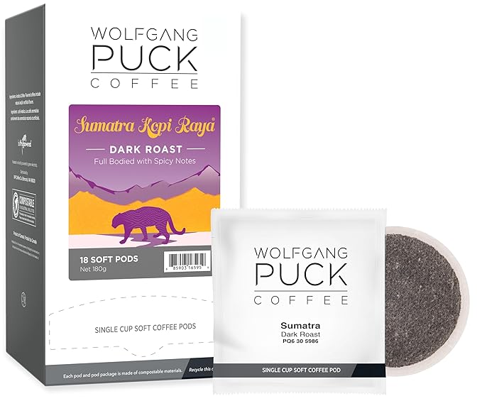 Wolfgang Puck Coffee, Sumatra Kopi Raya Coffee, 9.5 Gram Pods, 18 Count, single