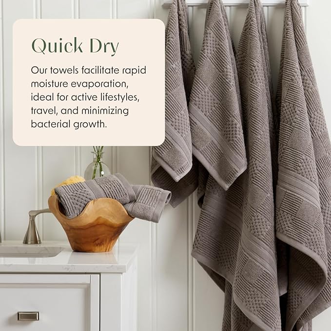 Springtree Home 100% Cotton Bathroom Towel Set | 6 Piece Set - Grey Towels | Geometric Textured Design | Absorbent & Quick-Dry | Oeko-TEX® Standard 100 Cotton | Myla Collection - Frost Grey