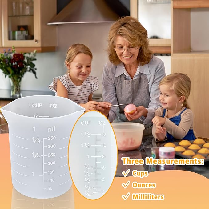 Palksky Silicone Cups for Melting Chocolate, 4PCS Silicone Measuring Cups with 350ml Capacity, Reusable Baking Supplies for DIY Chocolate Molds