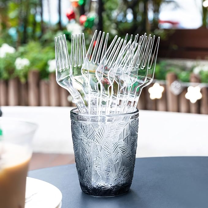 Plastic Forks Heavy Duty, Disposable Clear Silverware Full Size 7.5", Pack of 85