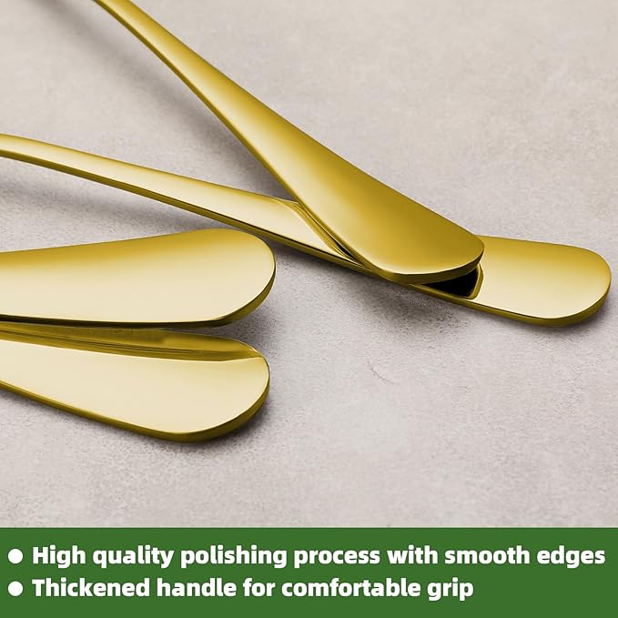 24 Pcs Gold Forks and Spoons Silverware Set, Food Grade Stainless Steel Flatware Cutlery Set for Kitchen and Restaurant, 12 Dinner Fork(8") and 12 Teaspoon(6.7"), Mirror Polished, Dishwasher Safe