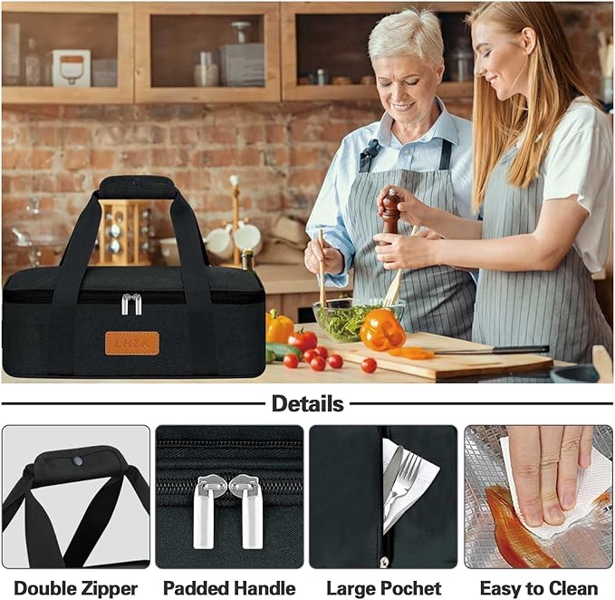 LHZK Insulated Casserole Carriers for Hot or Cold Food, Lasagna Holder Tote for Potluck Parties, Beach, Picnic, Travel, Fits 11x15 or 9x13 Dish (Black)