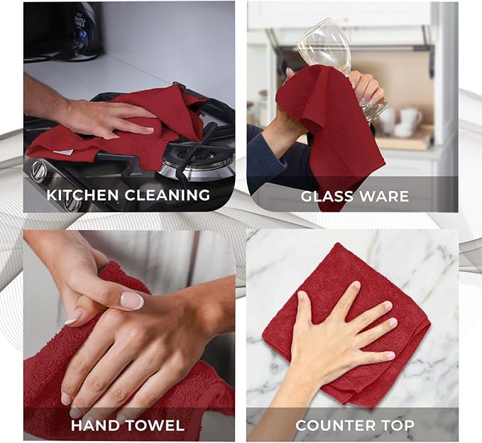 Avalon Towels Cotton Washcloths – (Pack of 24) Size 12x12 Inches, 100% Ring Spun Cotton, Soft & Absorbent Face Towels, Gym Towels, Hotel and Spa Quality, Reusable Fingertip Towels (Red)