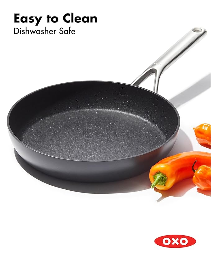 OXO Professional 10" Frying Pan Skillet, Hard Anodized Ceramic Nonstick Cookware PFAS-Free, Induction Suitable, Stainless Steel Handles, Diamond Reinforced Coating, Dishwasher Safe, Oven Safe, Black