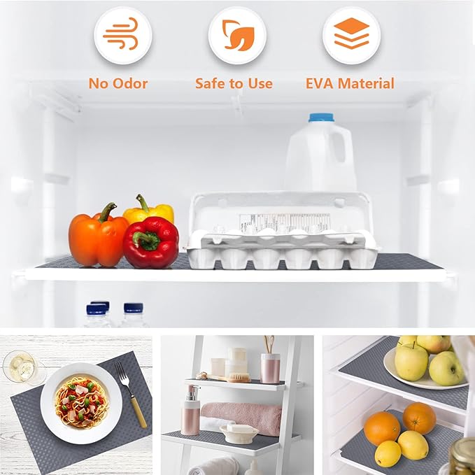 Shelf Liners for Kitchen Cabinets Refrigerator Liners Waterproof & Oil-Proof Kitchen Cupboard Liner Non-Slip Drawer Mats EVA Material Non Adhesive Fridge Liner for Shelves - Gray 11.8 x 393.7 inches