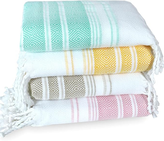 4 Pack Cotton Turkish Beach Towel Lightweight Thin Travel Vacation Essentials Oversized XL Towels Set for Pool Swim Bath Camping Cruise Accessories Must Haves Absorbent Quick Dry Sand Proof Gifts