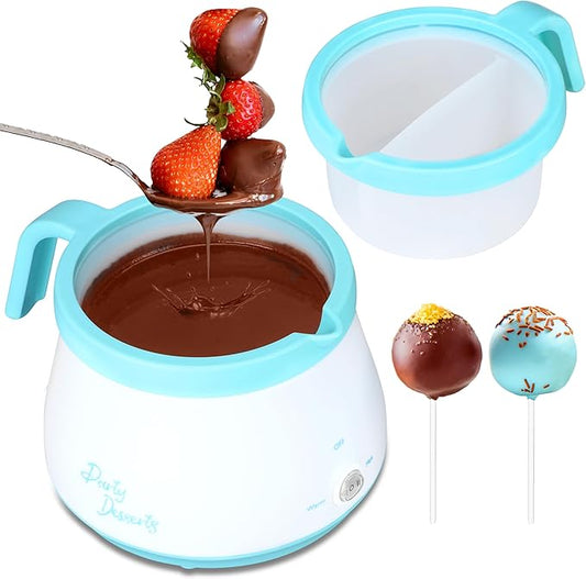 Candy and Chocolate Melting Pot with 2 Pots, Mini Electric Fondue Pot, Melts Candy Chocolate in a Couple of Minutes, Ideal for Cake Pops Cookies Cakes, 2.5 Cups, Aqua