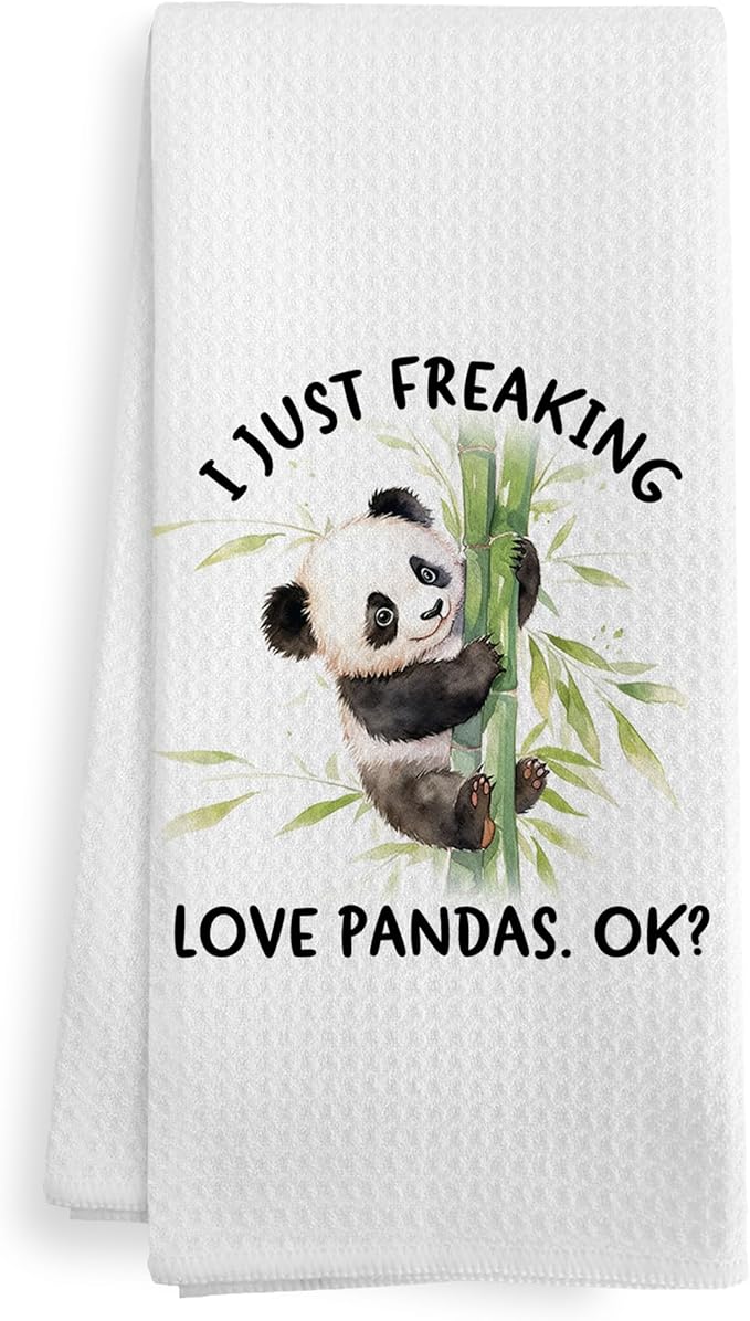 Funny Cute Panda Kitchen Towels, Panda Stuff Gifts for Girls Women, Cute Girly I Just Freaking Love Pandas Bear Decor Dish Hand Tea Towels for Bathroom Kitchen House, 16x24 Inches