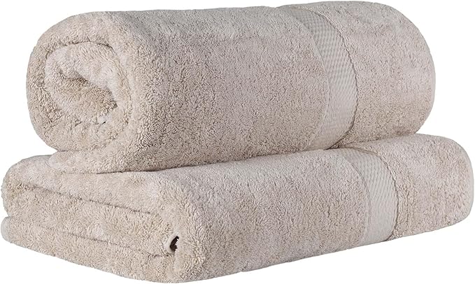 Superior Egyptian Cotton Pile Bath Sheet, Ultra Soft Luxury Towels, Thick Plush Essentials, Absorbent Heavyweight, Guest Bath, Hotel, Spa, Home Bathroom, Shower Basics, Stone (Pack of 4)