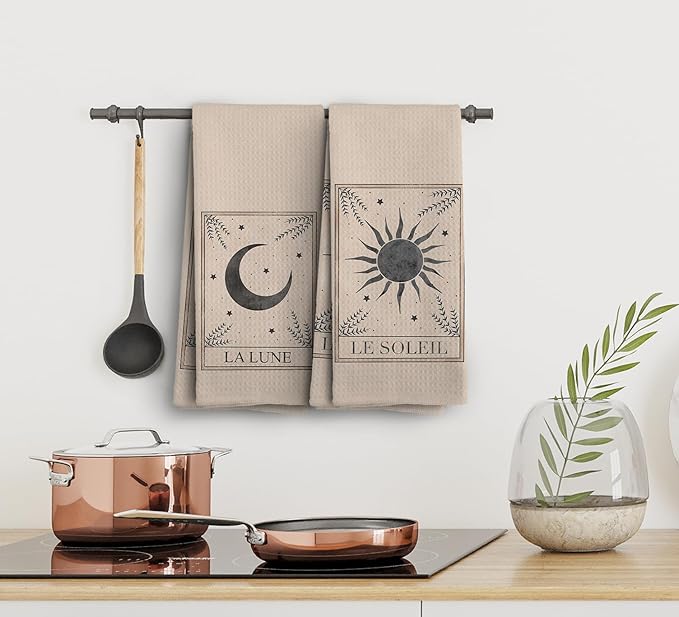 Boho Hand Towels, Celestial Sun and Moon Decor, Mystical Tarot Cards Kitchen Towels, Kitchen Towels Boho, Gifts for Women Men Tarot Lovers, Set of 2,16x24