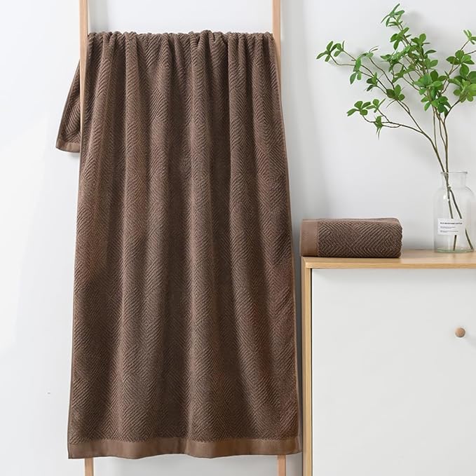 sense gnosis Chocolate Bath Towel Set of 2 Premium 100% Cotton Herringbone Striped Weave Ultra Soft Highly Absorbent Bath Towel for Bathroom 27 X 55 Inch