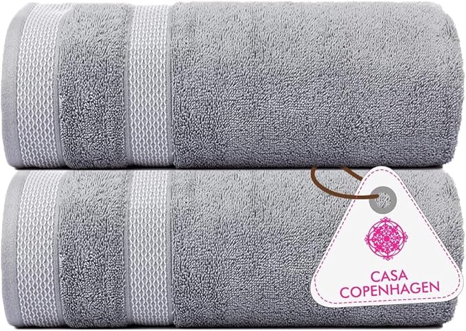 CASA COPENHAGEN, Solitaire, 600 GSM, 35x70 Inches Extra Large Jumbo Size Bath Sheets, Set of 2 Towel, Super Soft Egyptian Cotton Towels for Bathroom & Shower - Grey Violet