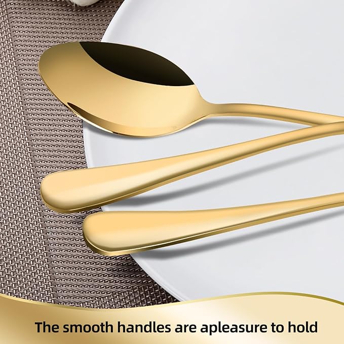 12 Pieces Spoons and Forks Set,Food Grade Stainless Steel Flatware Cutlery Set,6 Forks(6.8 inch)and 6 Spoons(6.6inch)Silverware Set for Home,Kitchen,Restaurant-Mirror Polished & Dishwasher Safe(Gold)