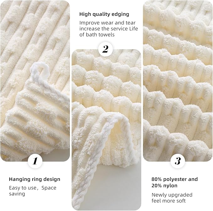 40x80 Inches Oversized Bath Sheets Extra Large Bath Towels Set of 6 for Adults Super Soft Quick Dry Lightweight Lint Free Absorbent Stripe Microfiber Shower Towels (White,6 Piece)