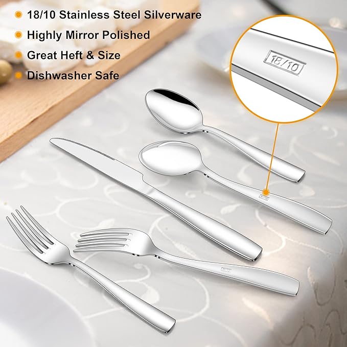 LIANYU 18/10 Stainless Steel Flatware Set for 4, 20-Piece Modern Silverware Cutlery Set, Fancy Square Eating Utensils Forks Spoons Tableware for Home Wedding Entertaining, Dishwasher Safe