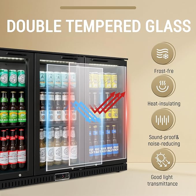Commercial Back Bar Cooler with 3 Glass Doors, 11.5 cu.ft Under Counter Beverage Refrigerator, LED Lighting - ETL Certified Beer and Wine Cooler for Bar, Restaurant, Garage, Office, Home