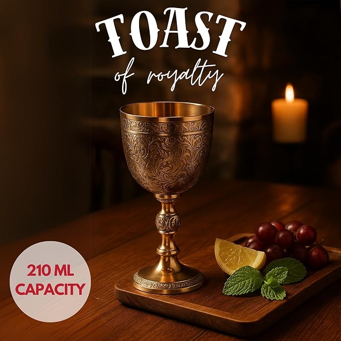 REPLICARTZ Gold Embossed Chalice Goblet – Medieval-Style Brass Cup for Ceremonial Use, Wine, Altar, and Religious Décor – 7 oz / 210 ml Full Size Vintage Goblet for Collectors & Gifts