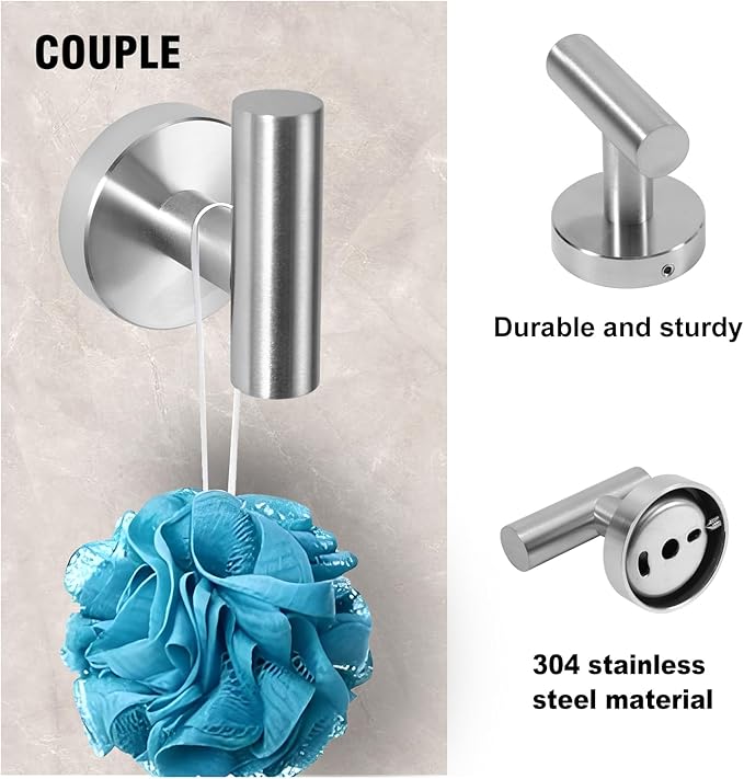 5-Piece Towel Racks for Bathroom, Stainless Steel Bathroom Accessories Set, Bathroom Towel Holder Wall Mounted, Sturdy Bath Towel Bar Set Bathroom Hardware Set (Brushed, 2 Pillar Paper Holder)
