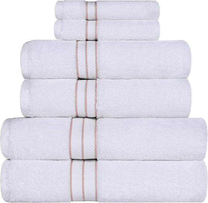 Superior Turkish Cotton Ultra-Plush 6-Piece Towel Set, Ideal for Master Bath, Guest Bathroom, Fast Drying, Shower, Spa, Face/Washcloths, Hand, Bath Towels, Absorbent, Home Basics, Tea Rose