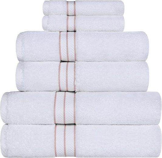 Superior Turkish Cotton Ultra-Plush 6-Piece Towel Set, Ideal for Master Bath, Guest Bathroom, Fast Drying, Shower, Spa, Face/Washcloths, Hand, Bath Towels, Absorbent, Home Basics, Tea Rose