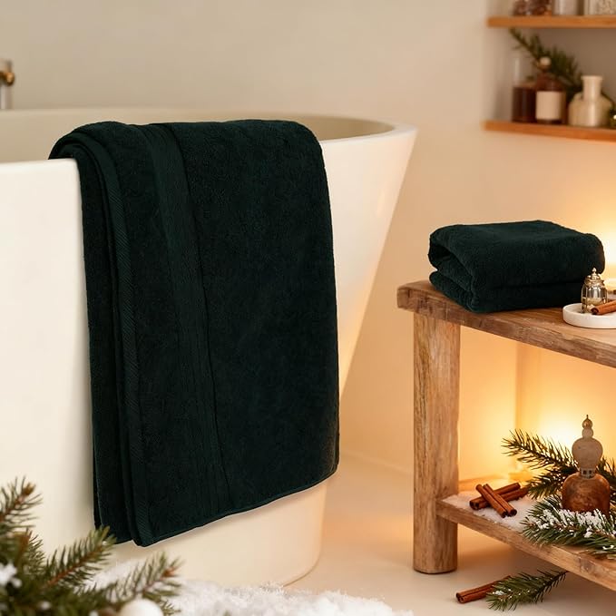 COZYART Deep Forest Green Bath Towel Set, Cotton Towel for Bathroom, Thick Soft Absorbent Bathroom Set of 6 with 2 Bath Towels, 2 Hand Towels, 2 Washcloths, 650 GSM