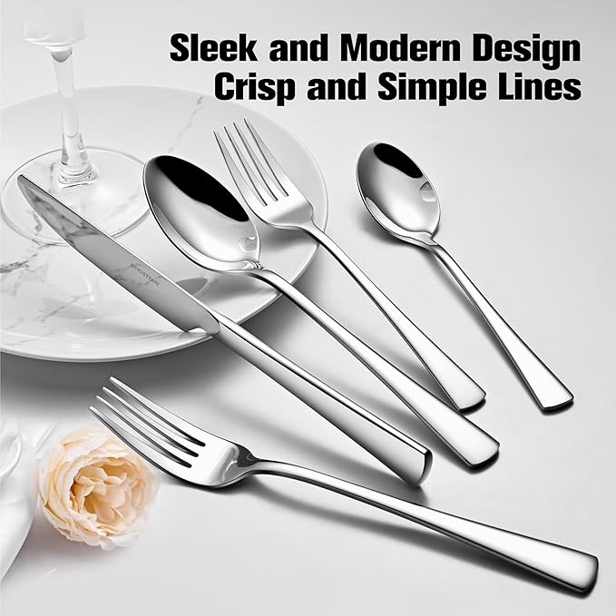 KINGSTONE Silverware Set for 8, 40-Piece Forged 18/10 Stainless Steel Flatware Set, Mirror Finish Cutlery Set Dishwasher Safe for Home, Restaurant, Wedding, Party