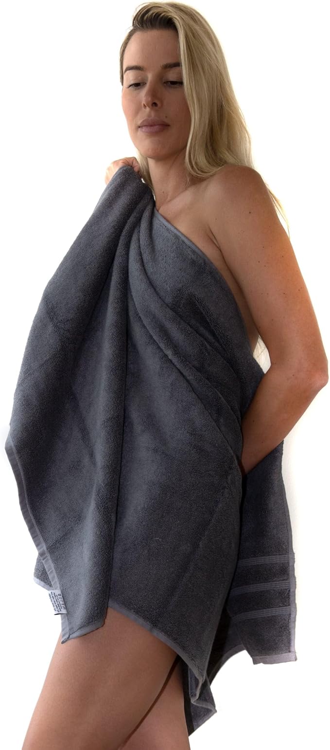 Mosobam Luxury Turkish Set of 2 Bath Towels 30X58 Charcoal Gray (Dark Grey) 700 GSM Bamboo Viscose & Aegean Turkish Combed Cotton