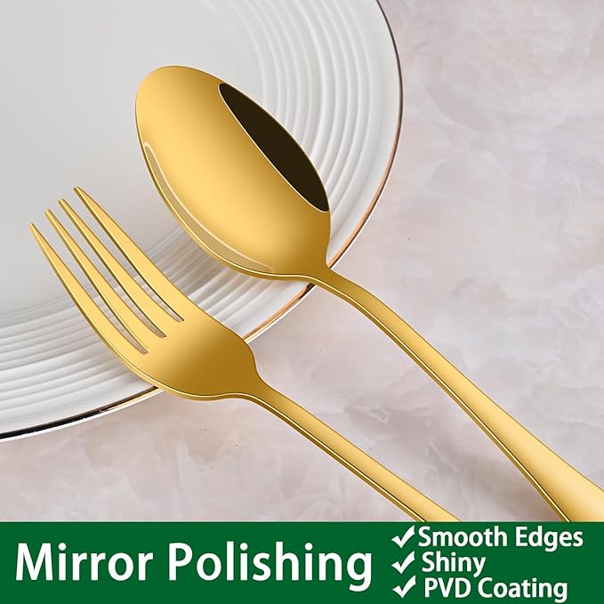 Gold 49 Pieces Stainless Steel Flatware Sets With Organizer,Golden Silverware Sets With Steak Knives Service For 8,Durable Knife And Fork Spoon Sets For Home Kitchen