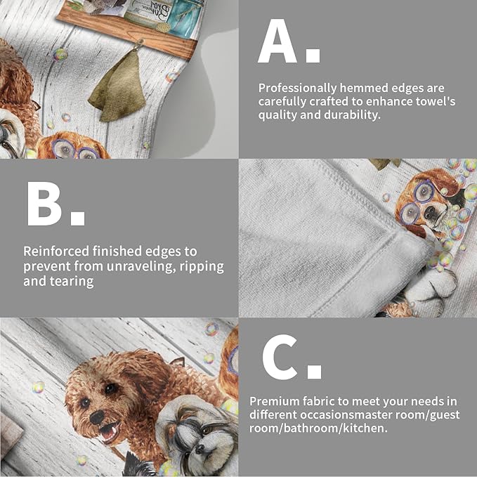 Imiss Funny Dog Hand Towel 14.4 x 28.3 Inch Cute Animal Kitchen Dish Cloths Rustic Barn Wooden Multipurpose Kitchen Washcloths Set of 2 for Bathroom Kitchen Hotel Spa Decor