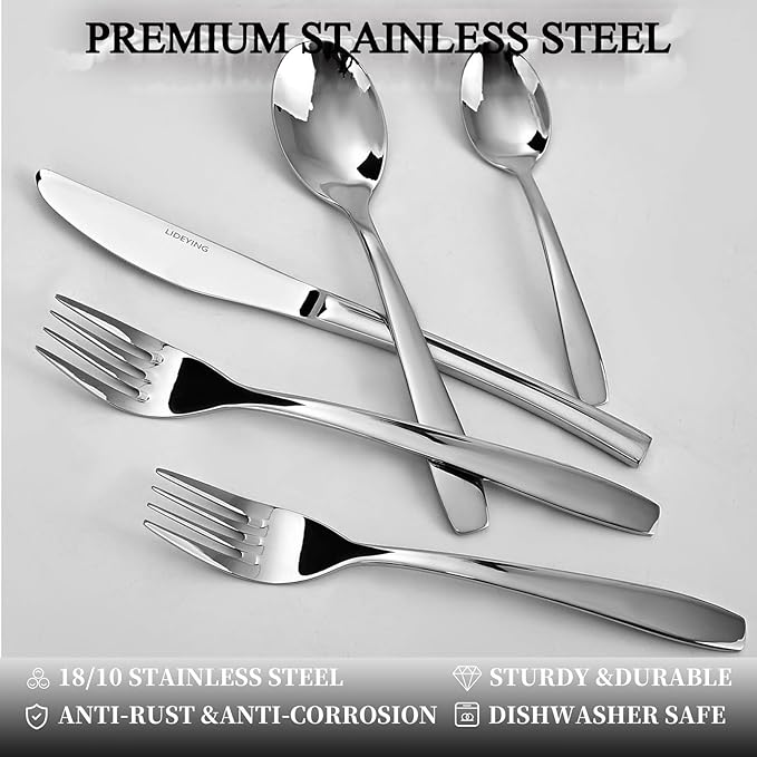 40 Piece Silverware Set,Stainless Steel Flatware Set for 8,18/0 Rust-Proof Cutlery Set with Forks & Spoons,Mirror Polished Dishwasher Safe - Heavy Duty Tableware for Home & Dining
