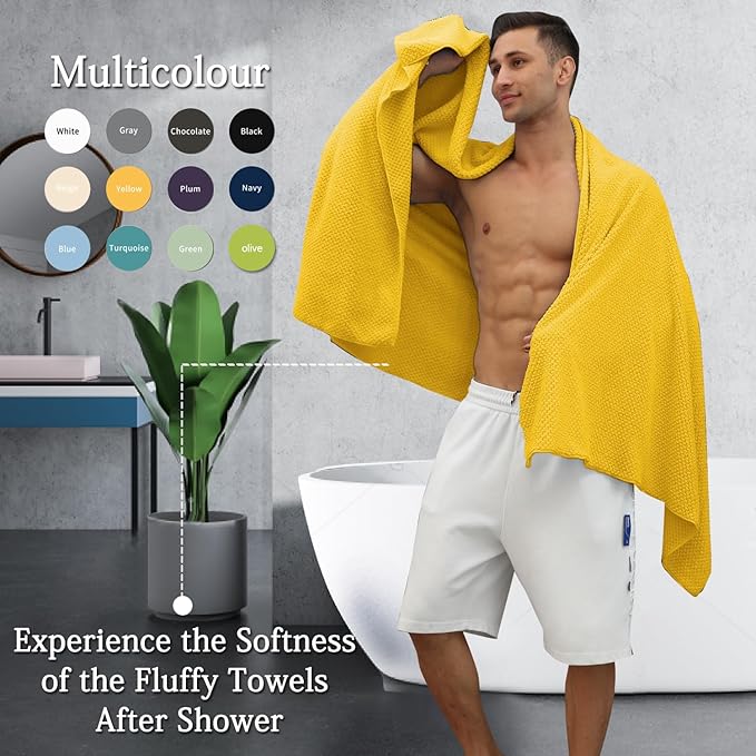 Hailea 8-Piece Yellow Bath Towels Set,2 Oversized Large Bath Towels Sheet,2 Hand Towels and 4 Washcloths - 600 GSM Soft Luxury Towel Set,Highly Absorbent Quick Dry Towel for Bathroom,Hotel and Spa