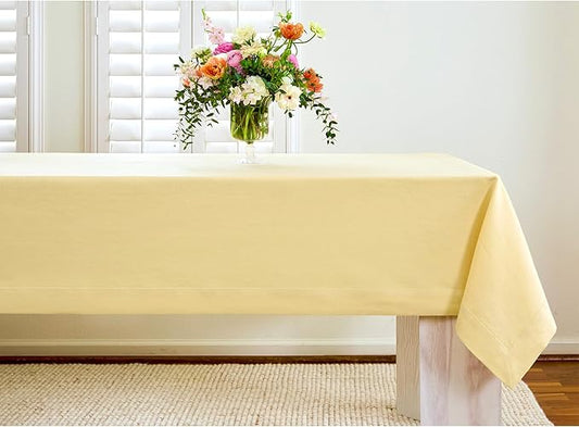Solino Home Linen Tablecloth for Rectangle Tables 60 x 90 Inch - 100% Pure Linen Golden Straw Table Cloth - Fete, Machine Washable Cloth Tablecloth