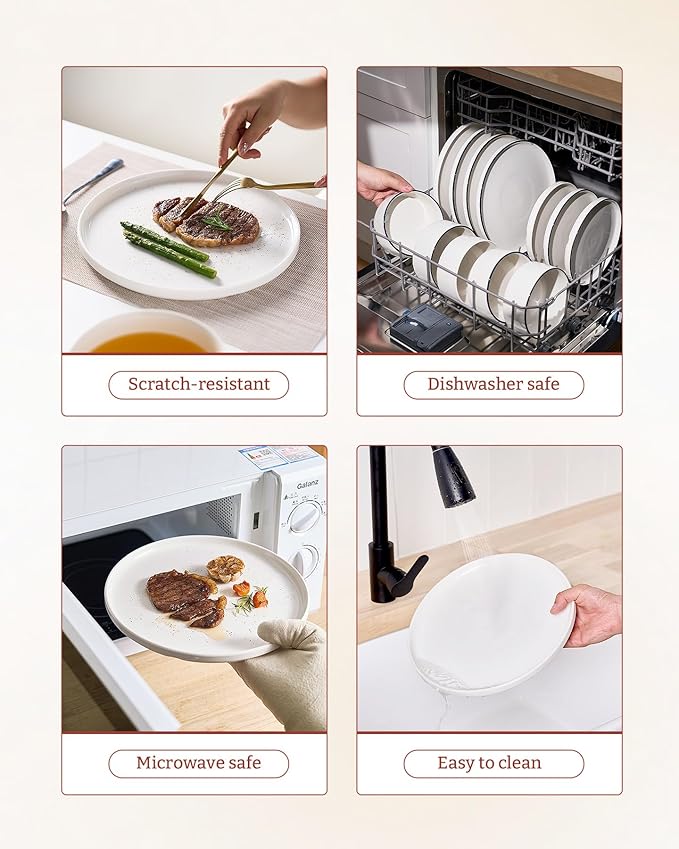 Famiware Porcelain Dinnerware Set, 18-Piece Modern Plate and Bowl Set, dish set for 6, Microwave and Dishwasher Safe Tableware, White