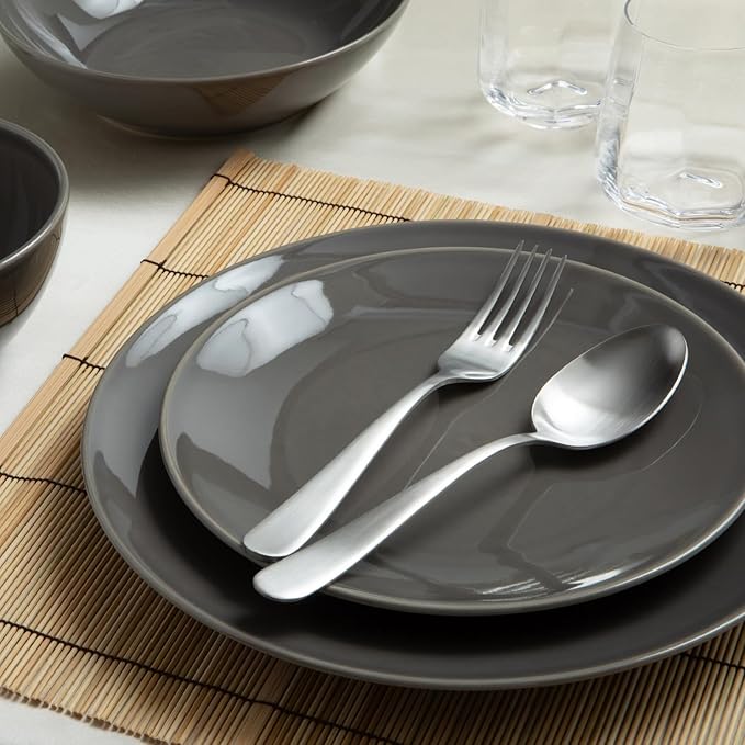 Larder & Vine Ceramic Stoneware Dinnerware 16-Piece Set, 4 Place Settings (French Gray)