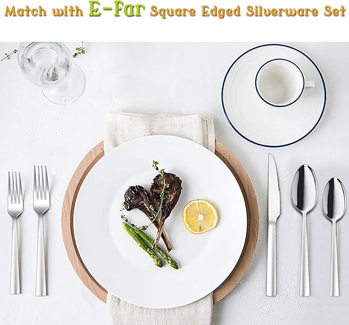 Salad Forks Set of 12, E-far 6.7 Inch Stainless Steel Dessert Forks for Home, Kitchen or Restaurant, Non-toxic & Mirror Polished, Squared Edge & Dishwasher Safe