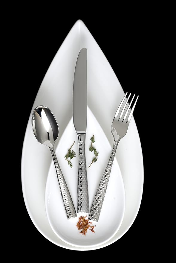 Fortessa Lucca Faceted 18/10 Stainless Steel Flatware Solid Handle Table Knife, Set of 12, Mirror Polished
