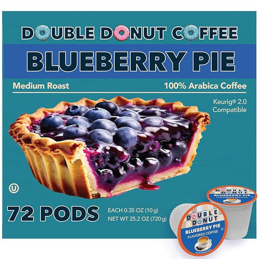 Double Donut Coffee Blueberry Flavored Coffee Pods, Medium Roast Coffee,Compatible with Keurig K Cups Brewers, 72 Cups