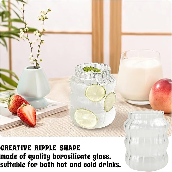Ribbed Glass Cup 22 Oz Vintage Drinking Glassware Creative Ripple Glasses for Iced Coffee Juice Beverage Milk Cocktail Cute Wavy Glass Cups