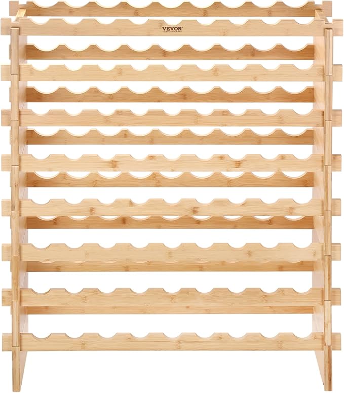 VEVOR 8-Tier 72 Bottles Stackable Modular Wine Rack, Freestanding Wines Holder Display Shelf, Solid Bamboo Wood Storage Racks, Wobble-Free Shelves for Kitchens, Dining Rooms, Cellars, Natural Color