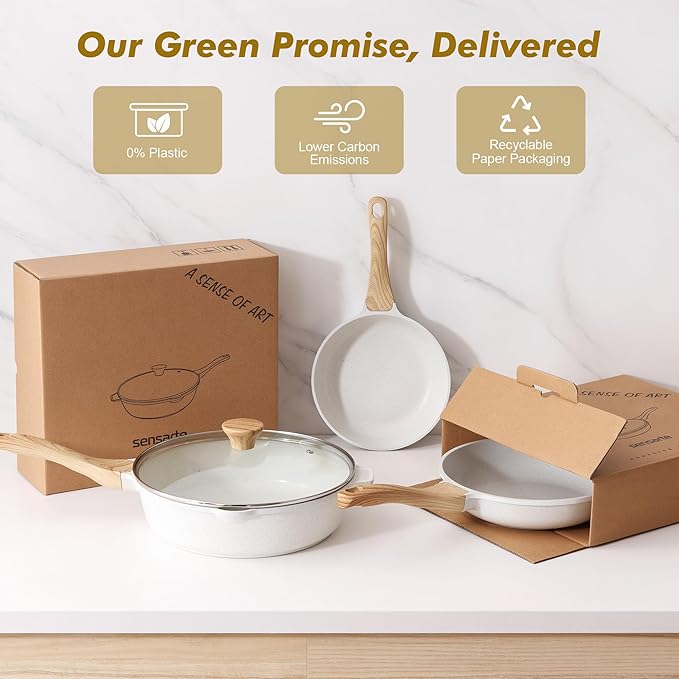 SENSARTE Nonstick Frying Pan Skillet with Lid 3.5/4.5/5QT, Ceramic Saute Pan,Deep Fring Pan Non-toxic Cooking Pot, Stay-cool Handle, Induction Compatible, PFAS Free