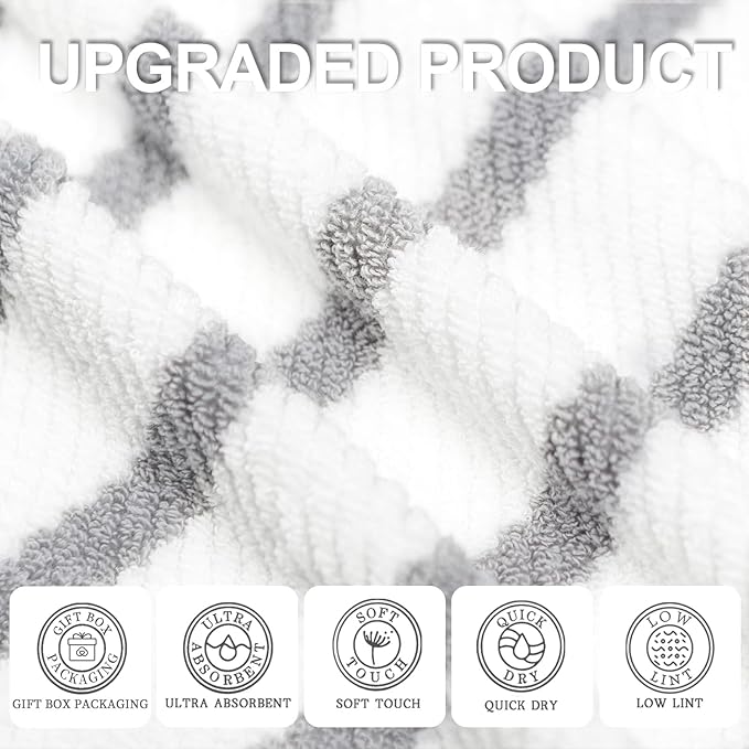 Grey and White Bath Towels (4PC, Large 30"x56") - Cotton | Hotel Quality | Lightweight | Thick | Soft | Absorb, Striped Towels for Bathroom, Quick Dry Towel for Shower, Gray and White Stripe