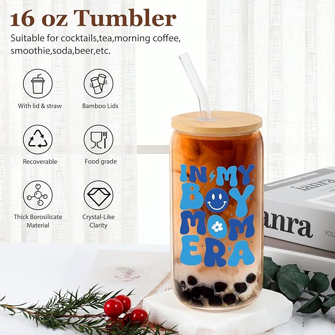 New Mom Christmas Gifts for Boys Pregnant,Expecting Mom,Mother's Day Postpartum Gifts After Birth - 16 Oz Coffee Glass