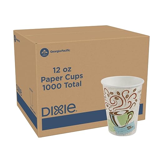 Dixie PerfecTouch 12 oz Paper Coffee Cups By GP PRO, Coffee Haze Design, 1000 Count (50 Disposable Cups Per Pack, 20 Packs Per Case), 5342CD
