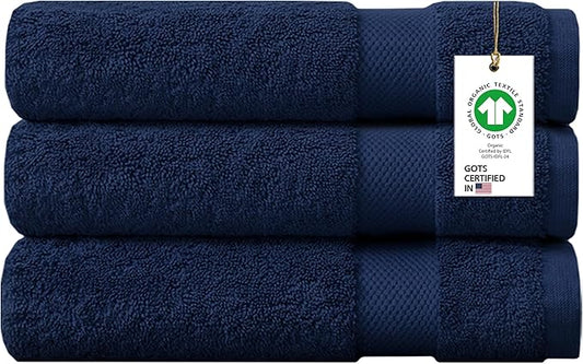 Delara 100% Organic Cotton Towels 650 GSM Plush Feather Touch Quick Dry Bath Towel, Pack of 3 GOTS Certified, Oeko-Tex Green Certified, Organic Cotton Bath Towel, 30"X58"