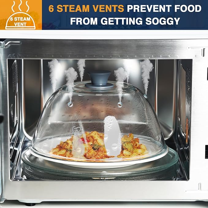 Tall Glass Microwave Splatter Cover, Microwave Oven Covers for Food, Splatter Guard Lid, BPA Free & Dishwasher Food Grade Safe, Non-Plastic with Silicone Handle for Plates, Dishes, Bowls-10in